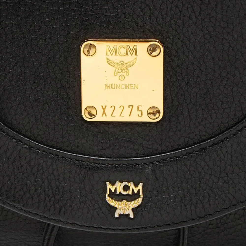 MCM Vintage Leather Logo Charms Drawstring Backpack